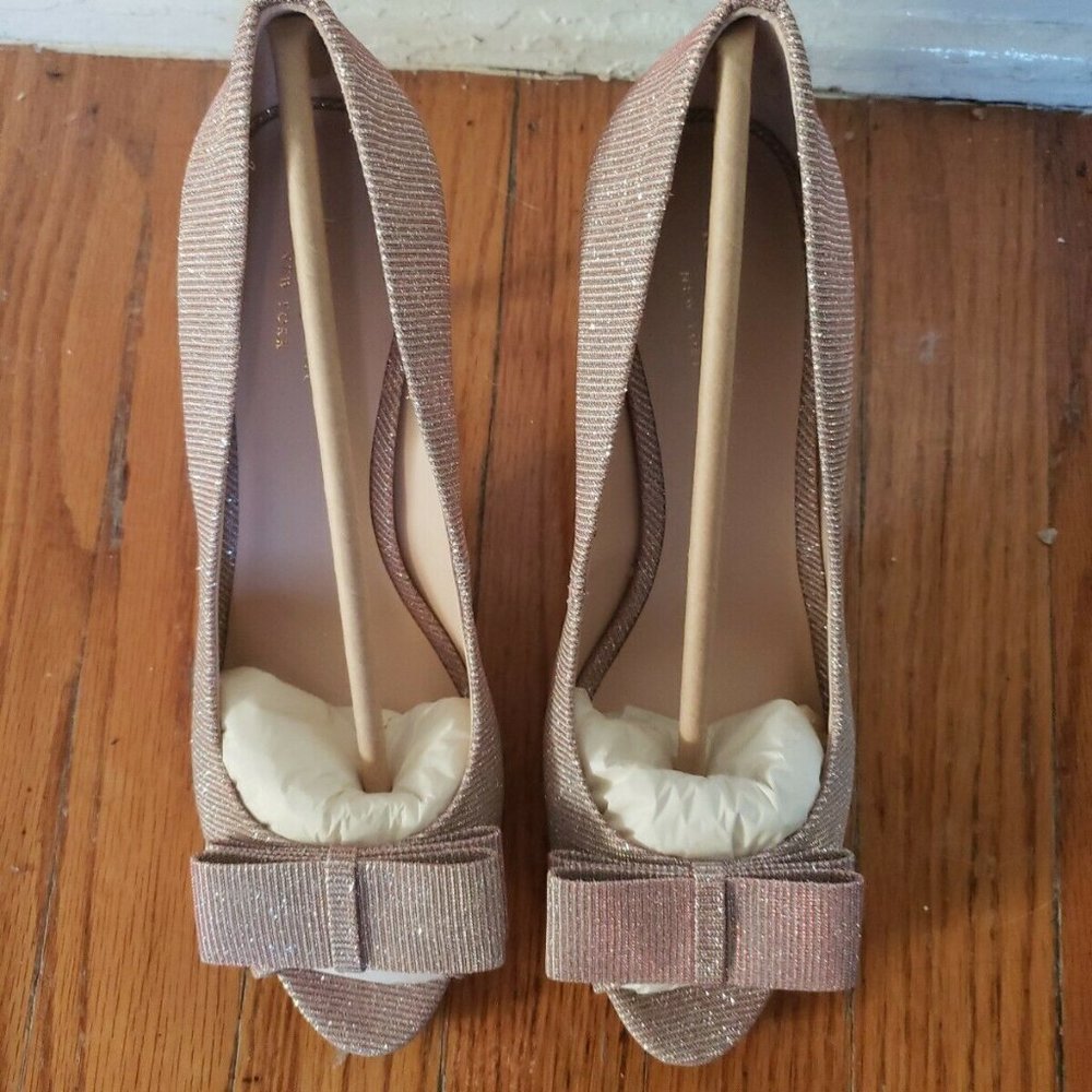 kate spade Rose Gold Fabric Bow Peep-Toe Heels